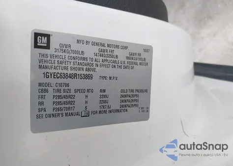 2008 Cadillac Escalade Standard from USA, damaged, VIN 1GYEC63848R153869